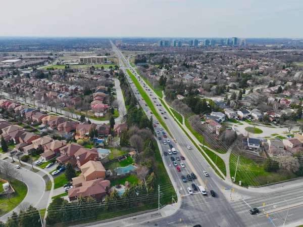 Aerial View Cityscape Highway Traffic Buildings — Stok fotoğraf