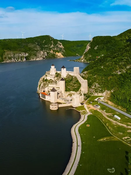 A vertical shot of the Golubac Fortress on the south side of the Danube River in Serbia
