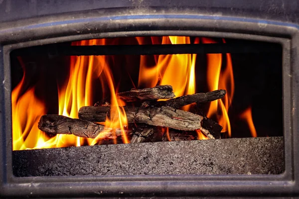 Woodpile Burning Fireplace — Stock Photo, Image