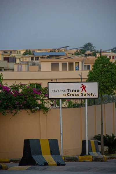 View Sign Says Take Time Cross Safely — 图库照片