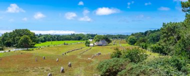 Brittany 'deki Carnac, bir taş tarlası, menhir dizilimi.