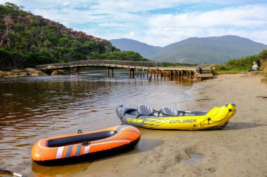 Two kayaks on the Tidal riverside in Norman Beach, Wilson Promontory National Park