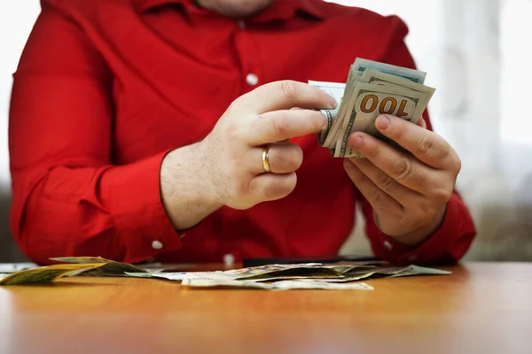 Closeup Male Hands Counting Stack One Hundred Dollar Bills Businessman — Stock Photo, Image