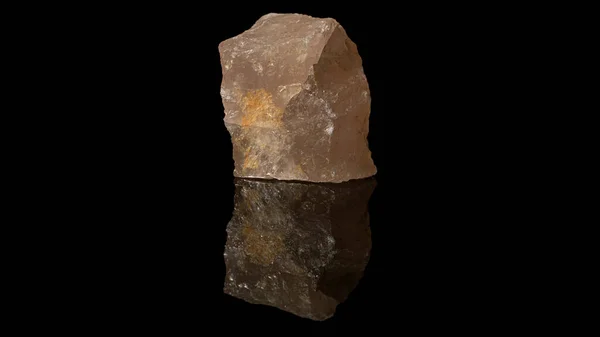 Closeup Raw Unprocessed Pink Crystal Salt Stone Isolated Reflective Black — Stock Photo, Image