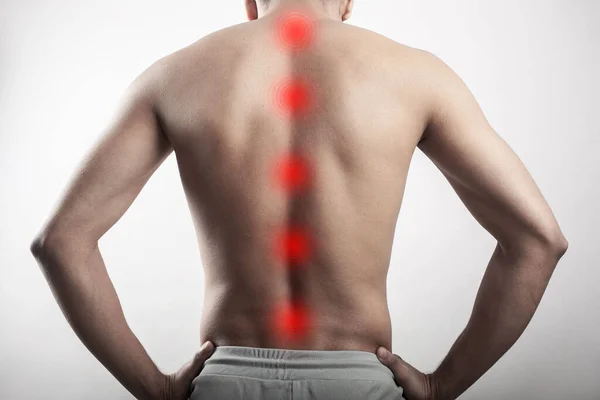 Healthy Young Man Suffering Spinal Cord Injury Backache Pain Spine — Stockfoto