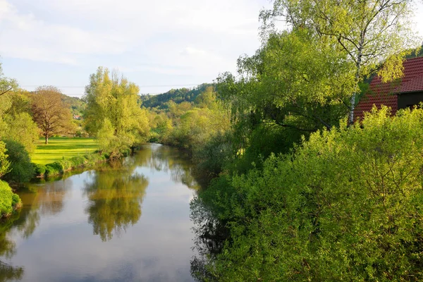 Scenic View River Jagst Hohenlohe Baden Wurttemberg Germany — Photo
