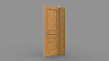 İzole edilmiş üç boyutlu resimdeki farklı ahşap kapı kümesi beyaz arkaplan oluşturur