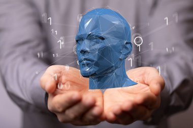 Bir insanın boynu ve kafasının holografik bir şekilde manipüle edilişinin 3 boyutlu görüntüsü.