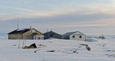 Qikiqtaruk Herschel Island Territorial Park Yukon, Canada Northern Whaling and Trading Company buildings in winter