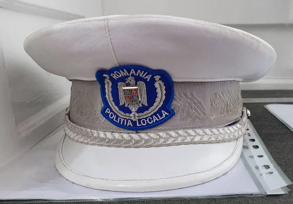 Close Local Police Cap Romania White Traffic — Photo