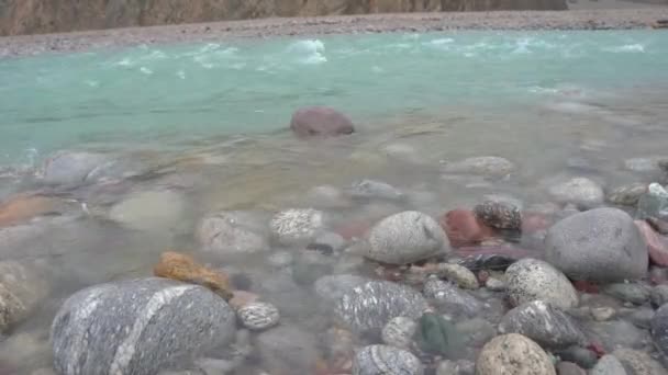 Beautiful View River Clear Flowing Water Rocks — Video