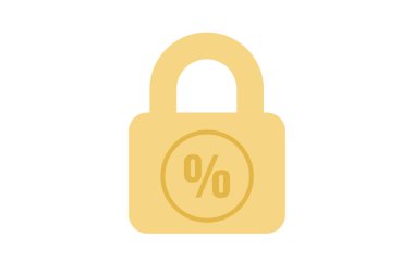 The digital icon of a lock with a percentage sign isolated on white background.