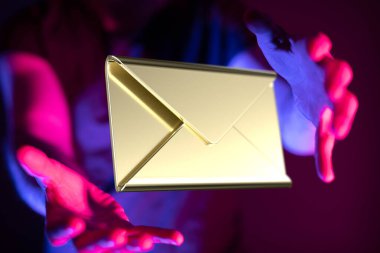 A closeup of illustrated an email icon near hands