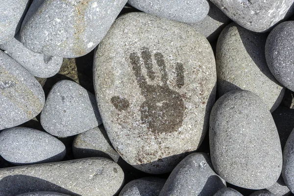 Closeup Handprint Stone Sunlight — Stock Photo, Image