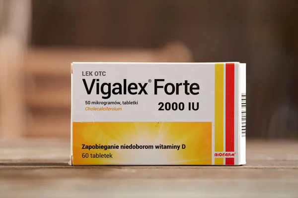 Uma Foto Close Medicamento Marca Polish Vigalex Forte 2000 Uma — Fotografia de Stock