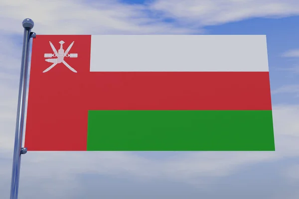 Illustration Flag Oman Chrome Flag Pole Blue Sky — Zdjęcie stockowe