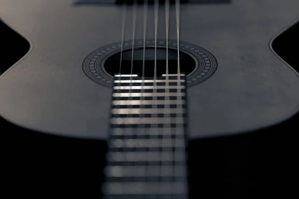 Grayscale Closeup Upside Acoustic Guitar — Stockfoto
