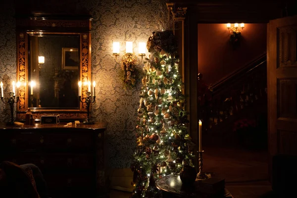 A beautiful interior shot of Biltmore Estate lights in Asheville, North Carolina during the Christmas Holidays