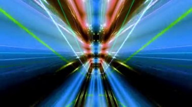 A futuristic 3D video with swinging sparkling elements in blue space