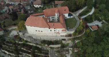 An aerial view of the Laupen Castle in Switzerland