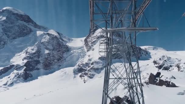 View Zermatt Mountains Covered Snow Electric Poles — Vídeo de Stock