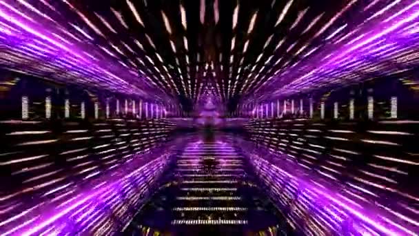 Purple Kaleidoscope Rendering Bright Sparkling Elements Dark Tunnel Moving Back — Video Stock