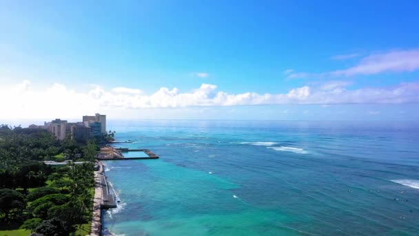 Aerial View Modern Buildings Sea Waikiki Hawaii — Vídeo de Stock