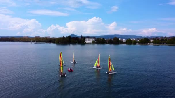 Sailing Boat Learning Sail Annecy Lake France — Stok video