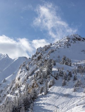 A vertical shot of beautiful mountains in winter season