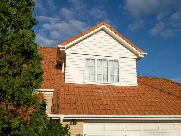 View Pitched Roof Dormer Loft Window Concrete Tiles — Stock Photo, Image