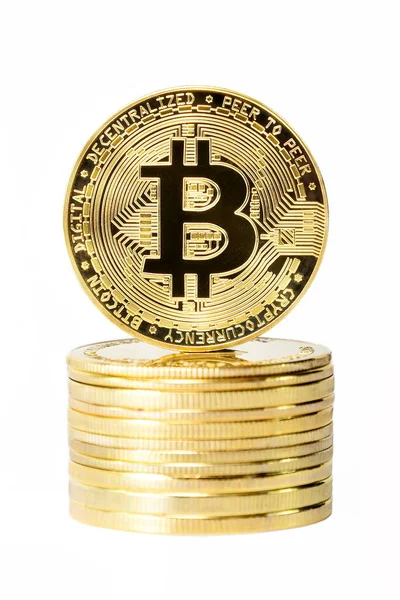 Vertical Shot Cryptocurrency Coin Top Stash Coins Isolated White Background — Stock Photo, Image