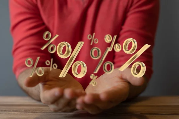 Person Hands Illustrative Percentage Icons Floating Hands Concept Business — Foto de Stock