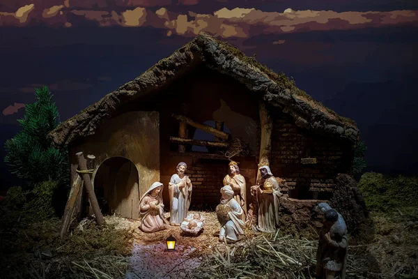 Holy Family Figurines Birth Jesus — Stok fotoğraf