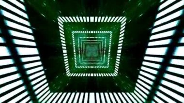 A 3D rendering of a green square tunnel with shiny elements streaming back and forth