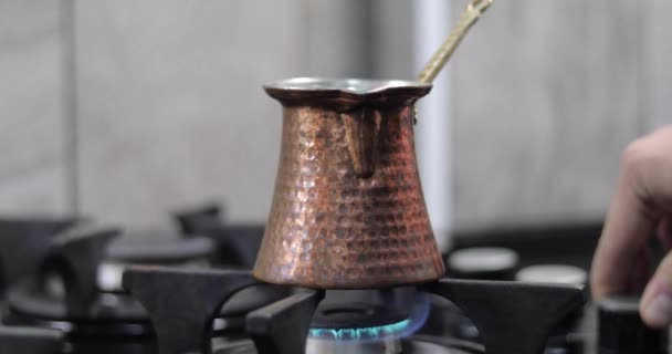 Copper Coffee Pot Which Fire Lit Household Gas — Stockvideo