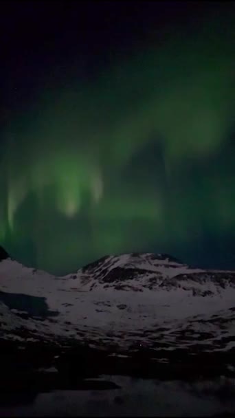 Northern Lights Aurora Borealis Snow Capped Mountains — Wideo stockowe