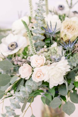 A selective focus shot of a gorgeous wedding bouquet