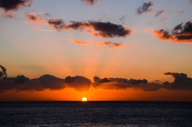 Tenerife Kanarya Adası İspanya 'da Atlantik Okyanusunda Güneş Batıyor