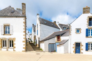 Carnac in Brittany, near the gulf of Morbihan, typical white houses in the village