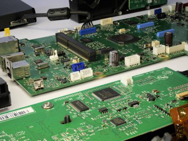 Circuit board close up various components