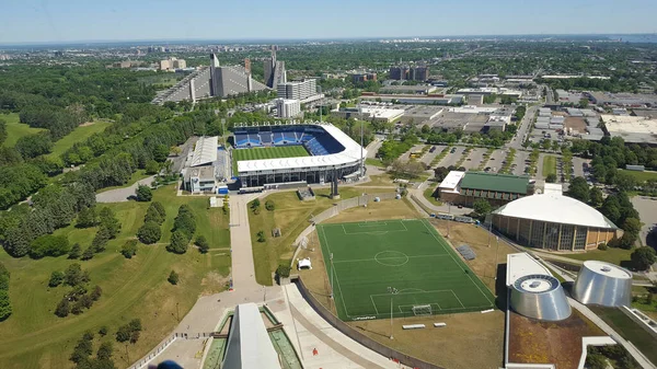 Bird Eye View Saputo Stadium Montreal Quebec Surrounded Greenery Buildings — Stock fotografie