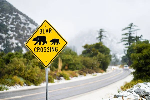 A bear crossing road sign in Glendora Mountain Road, California, Unites States