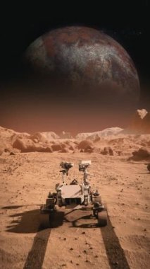A footage of NASA's Mars rover traveling across the surface of Mars towards Saturn