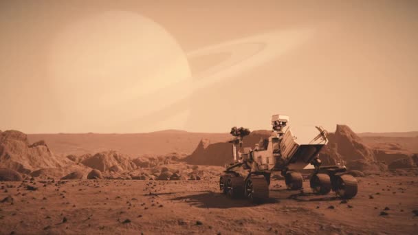 Footage Nasa Mars Rover Traveling Surface Mars Saturn — Vídeo de Stock