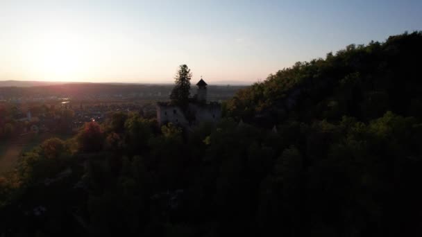 Drone Circling Birseck Castle Arlesheim Sunset — Wideo stockowe