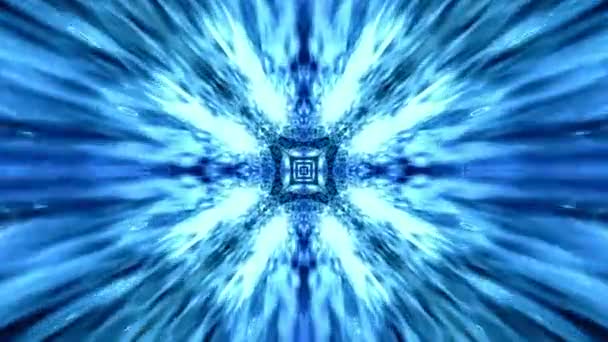 青い抽象空間に光沢のある要素をストリーミング万華鏡パターンの3Dレンダリング — ストック動画