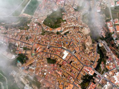 Aerial image of the urban center of Bunyol, Valencia, Spain, town where the famous Tomatina festival takes place clipart