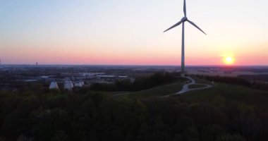 An aerial view of a windmill during sunset in Munchen, Germany