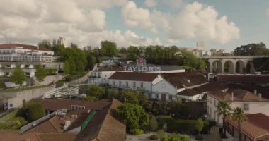 An aerial view of Taylors Port wine cellars in the heart of the historic area of Vila Nova de Gaia