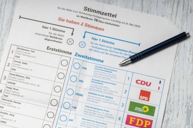 Eutin, Germany, April 29 2022, ballot paper for state election, german name: landtagswahl in schleswig-holstein, Germany 2022